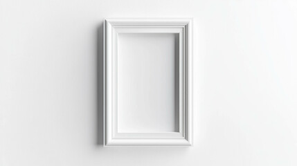 Minimalist white empty rectangular frame on white wall for interior design or art display