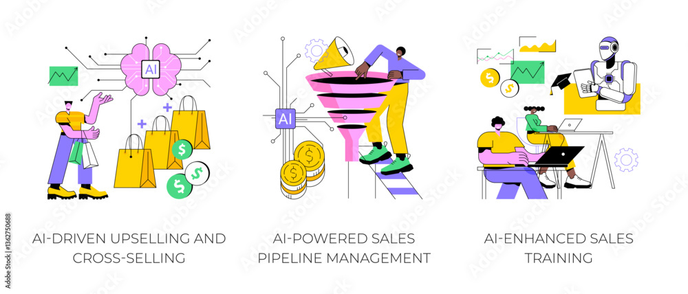 Poster artificial intelligence in sales abstract concept vector illustrations.
