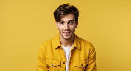 Fototapeta premium Stylish young man in yellow jacket against solid background