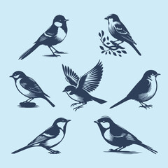 Bird Silhouettes in Various Poses for Wildlife and Ornithology Illustrations