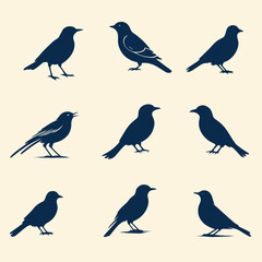 Bird Silhouettes in Various Poses for Wildlife and Ornithology Illustrations