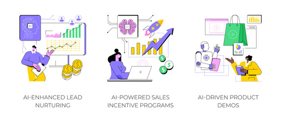 Artificial Intelligence for sales teams abstract concept vector illustrations.