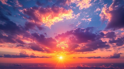 Fototapeta premium Vibrant sunset with fiery hues painting the sky. A breathtaking display of nature's artistry.