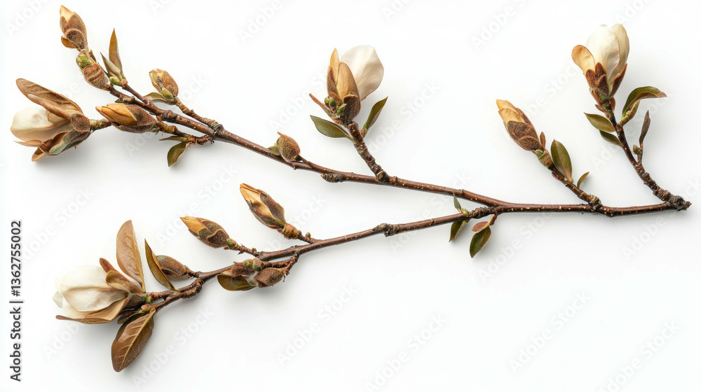 Poster magnolia branch with new buds: nature's elegance for botanical decor and design