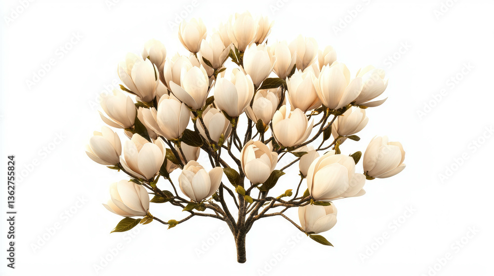 Poster realistic magnolia tree silhouette for botanical art and design projects