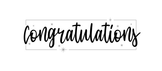 Congratulations calligraphic banner with elegant square frame. Congratulating design for congrats card.