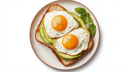 Delicious avocado toast with fried eggs and fresh mint garnish for breakfast inspiration