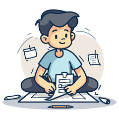 Boy Drawing on Paper – Creative and Fun Illustration