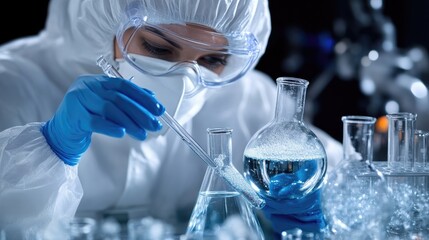 Scientist working with chemical solutions in a lab