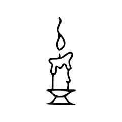 lit candle on holder line art