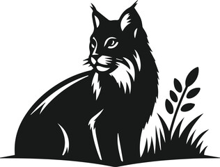 Vector silhouette of a bobcat animal 