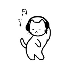 happy cat enjoy music vector
