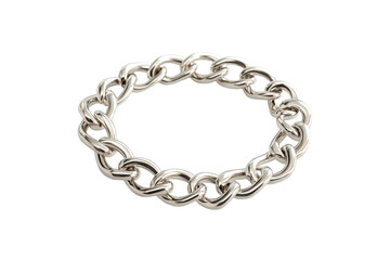 Silver chain bracelet with polished links on transparent background