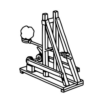 black and white trebuchet launching projectile clip art preview