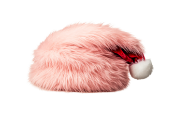 Cozy pink furry Santa hat with pom pom for festive occasions