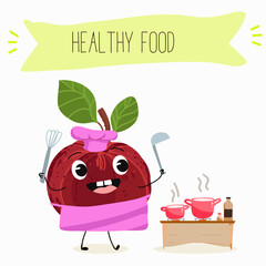 Barbados cherry Red acerola cherry fruits. Natural vitamin antioxidant detox food collection. Vector hand drawn illistration.