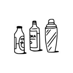 outline of juice, vodka and shaker