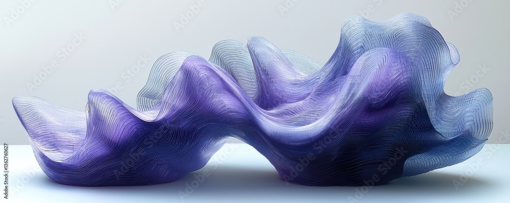 Poster abstract undulating sculpture with blue and purple gradient hues on soft background