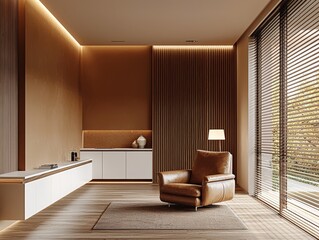 Sophisticated interior showcasing a modern lounge chair in a well-lit space