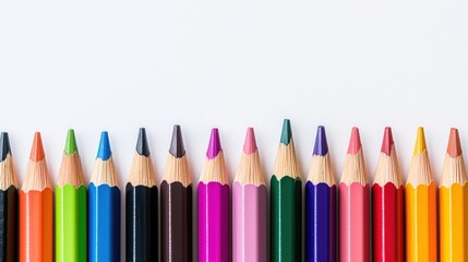 Colorful Pencils Arranged at the Bottom of White Background