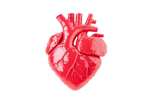 Red anatomical heart model on transparent background