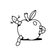 cartoon apple with worm graphic