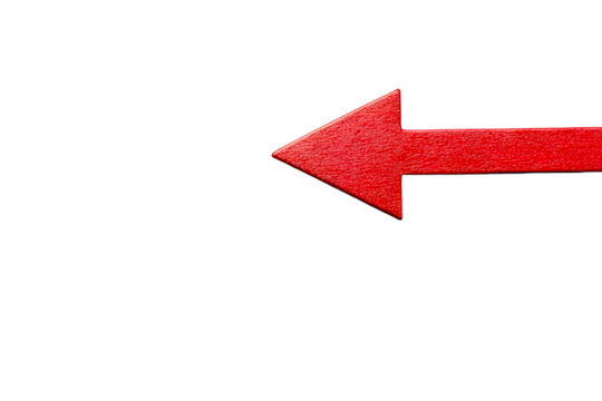 Red arrow graphic pointing left on transparent background