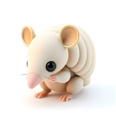 Naklejka premium Armadillo – 3D baby armadillo, tiny curled shell, small round body, big cute eyes, pastel beige and blue tones, white background Generative AI