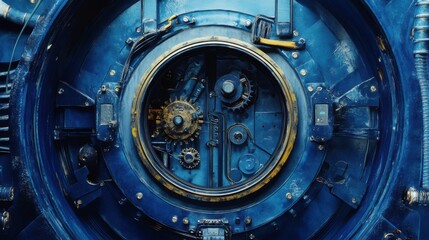 Abstract blue steampunk background with an industrial machine concept, featuring a rusty and grungy texture