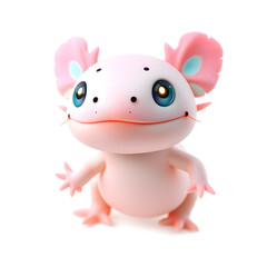 Naklejka premium Axolotl – 3D baby axolotl, tiny frilly gills, soft round body, big glowing eyes, pastel pink and turquoise tones, white background Generative AI