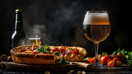 Homemade deep dish pizza with fresh ingredients gooey cheese and crispy crust restaurant style culinary delight