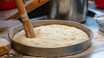 Homemade deep dish pizza cooking with fresh ingredients gooey cheese and crispy crust in cozy pizzerias