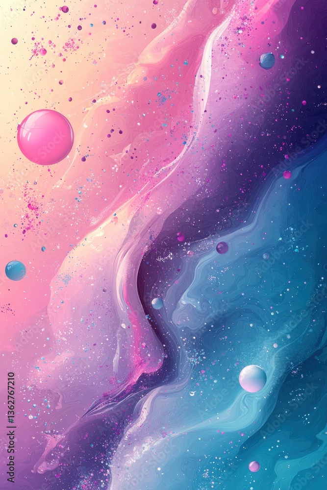 Poster pastel abstract gradient artwork with spherical shapes and flowing texture design