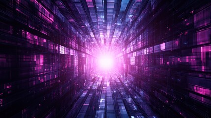 Obraz premium Abstract Digital Tunnel: A Journey Through Neon Purple and Pink Data Streams