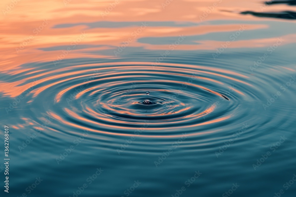Poster ripples in calm water at sunset create a serene atmosphere by a lakeside