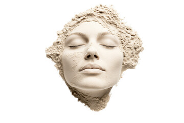 Face covered in sand creating an artistic expression of calmness