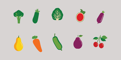 Fototapeta premium Vector Icons of Vegetables and Fruits Healthy Eating Concept