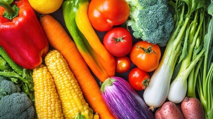Vibrant vegetables arranged on dark background, healthy food flatlay, cookbook recipe illustration