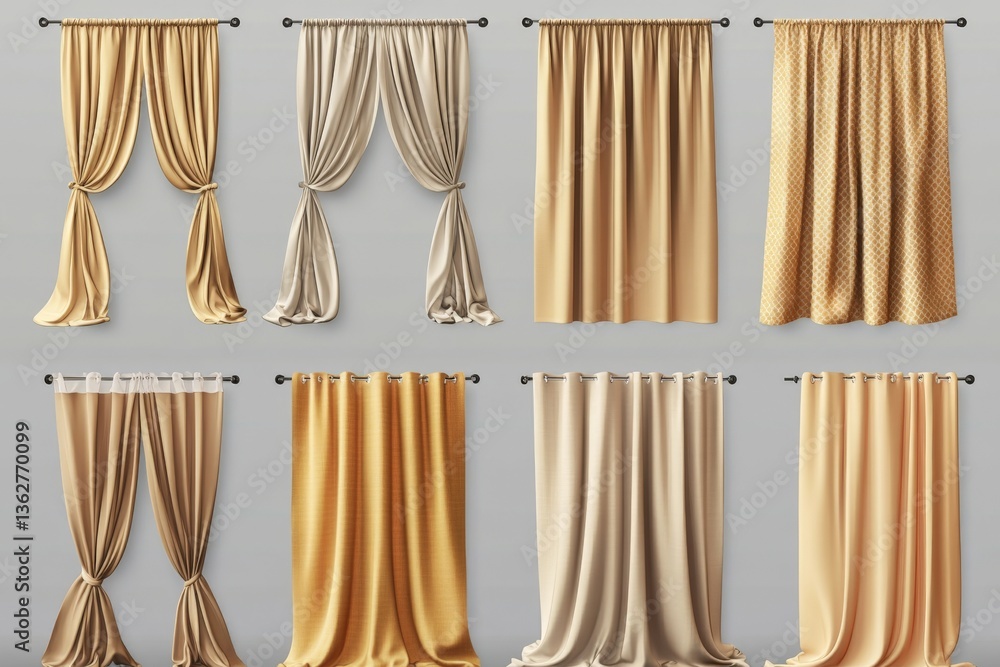 Poster Collection of elegant curtains displayed in various styles and textures against a neutral background