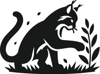 Vector silhouette of a bobcat animal 