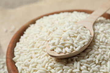 Composition with white rice on the table