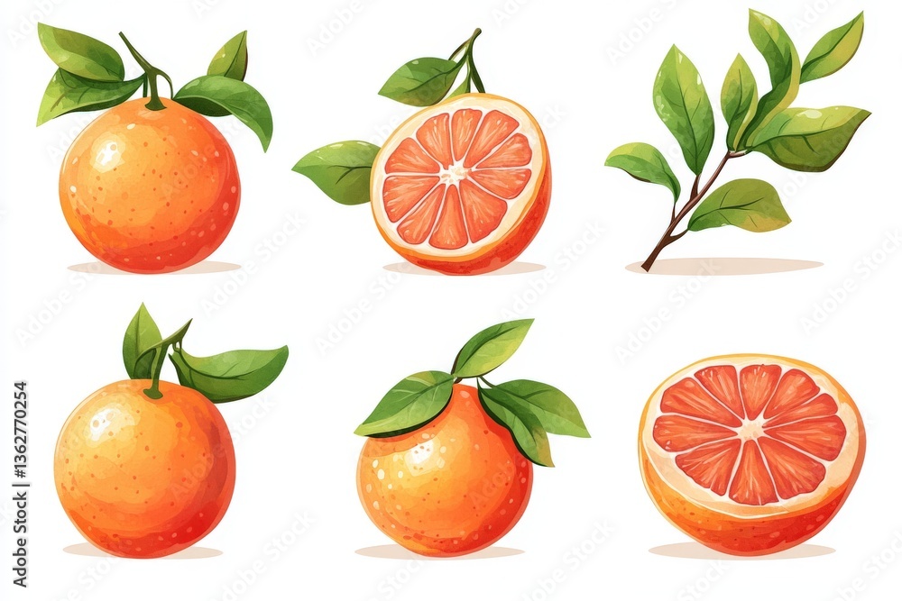 Poster fresh oranges and citrus fruits displayed with vibrant leaves in a cheerful arrangement