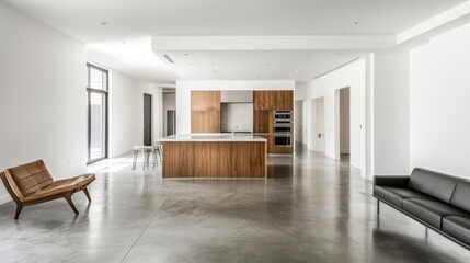 Fototapeta premium Sleek minimalist interior showcasing architectural design and open concept living