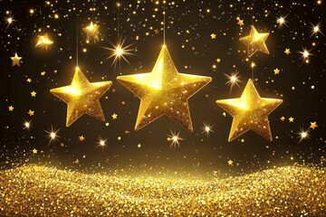 Sparkling gold stars illuminate a festive background during a celebration night