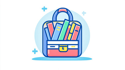 An icon of a child's backpack filled with school books, representing education, learning, and student essentials