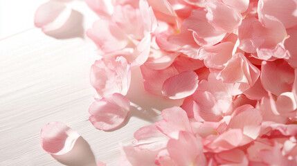 Fototapeta premium Sakura petals forming a heart shape on soft white background for romantic design