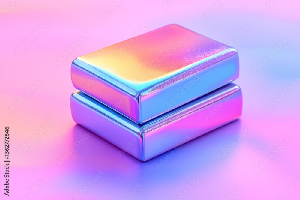 Poster colorful shiny blocks stacked on a vibrant gradient background showcasing modern design aesthetics