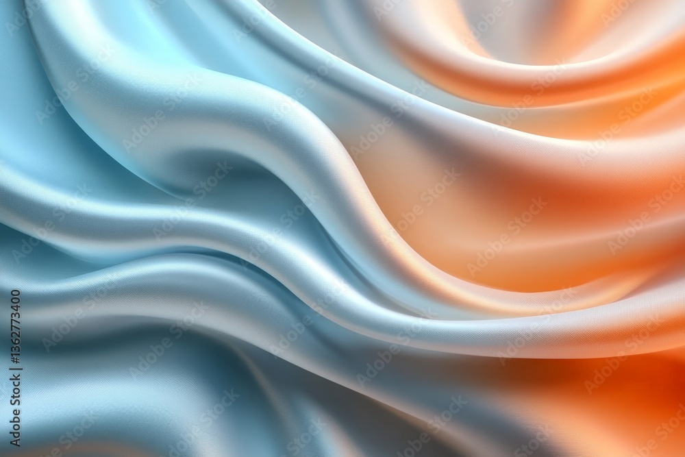 Poster soft waves of fabric blend shades of blue and orange, creating a serene and harmonious textile desig