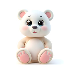 Obraz premium Bear – 3D baby bear, round belly, big paws, large eyes, light blue and pink tones, white background Generative AI