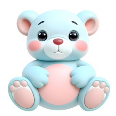 Obraz premium Bear – 3D baby bear, round belly, big paws, large eyes, light blue and pink tones, white background Generative AI